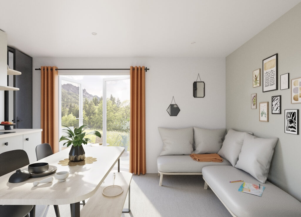 Mobilheim Komfort 35m² – 3 Zimmer – Überdachte Terrasse